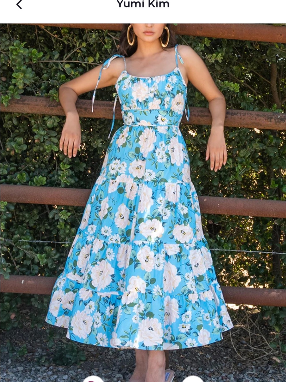 Yumi Kim Turquoise Floral Tie-Shoulder Midi Dress